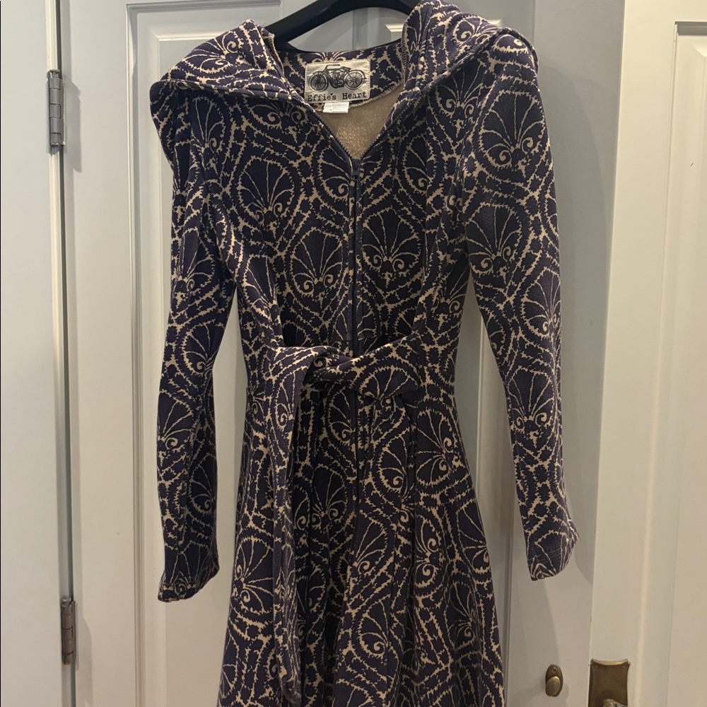 Effie's Heart Navy Printed Hooded Trench Coat with Belt